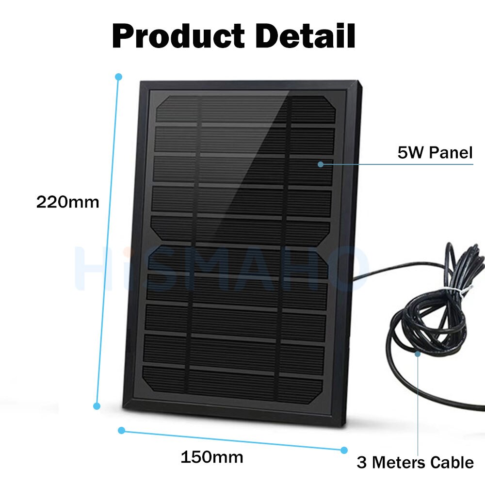 Hismaho 5W Panel Solar 5V/1A Puerto USB con 3 metros Cable para Cable de seguridad al aire libre cámara CCTV IP de carga de la batería