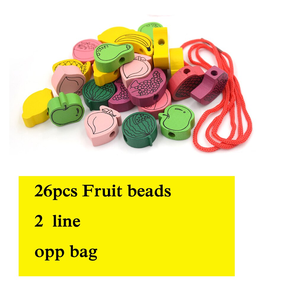 26 stk / parti trælegetøj tegneserie dyr frugtperler snor trådning perler spil uddannelse legetøj til baby børn børn wyq: 26 stk. frugtoppose