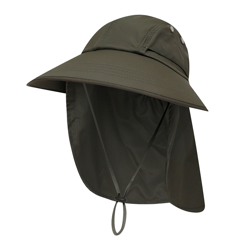 Outdoor Outdoor Fishing Ponytail Hats With Neck Summer Sun Hat Wide Brim UPF Sunshade Protection Packable Quick Drying: Army Green