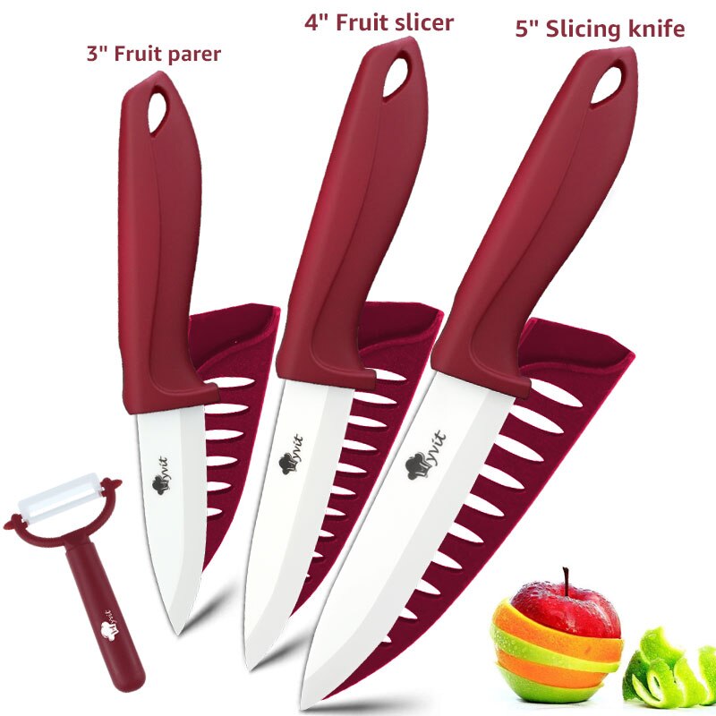 Myvit Ceramic Knife 3 4 5 6 inch Kitchen Knife Utility Slicing Fruit Vegetable Zirconia White Blade Chef Knives: red 345 inch