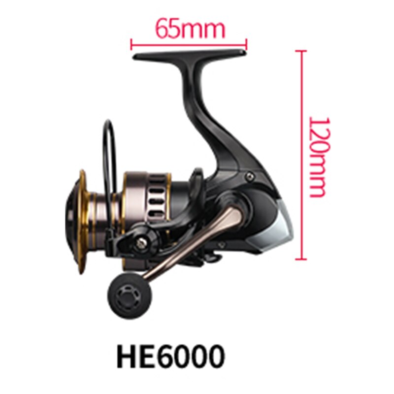 Carrete de pesca HE7000 5,2: 1 de Metal de alta velocidad, bobina giratoria, máxima resistencia, 10kg, para pesca al aire libre, grande: HE-6000