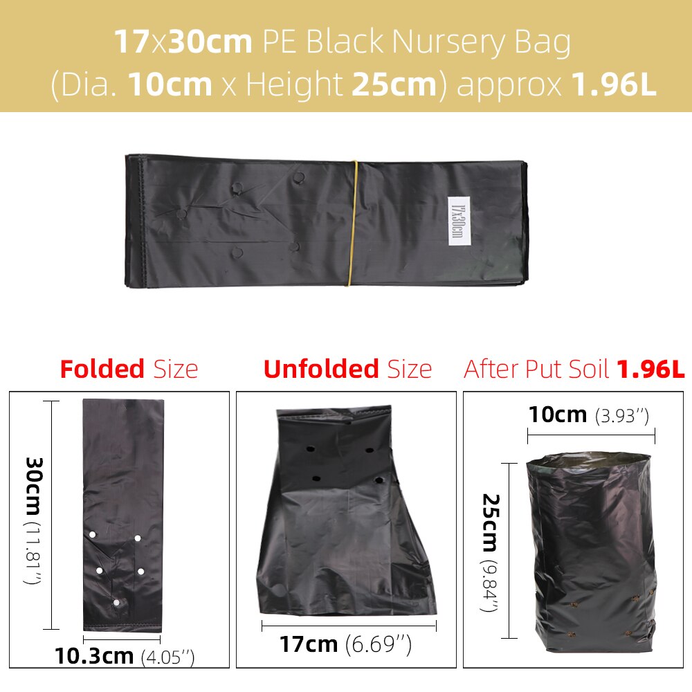 50/100Stck PE Verdicken Pflanze Wachsen Tasche Kindergarten Taschen Sämling Töpfe mit Atmungsaktive Löcher Schwarz Pflanzen Sack Umweltfreundliche garten: 50Stck / Schwarz 17x30cm