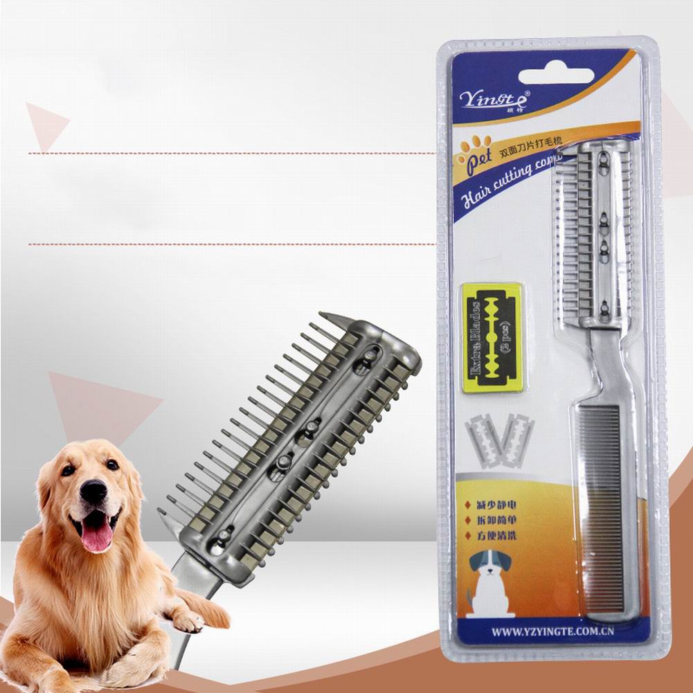 Ręczna maszynka robić włosów ze stali nierdzewnej z grzebieniem dla zwierząt podwójna końcówka robić włosów Styler ścinanie włosów grzebień dla psów koty z 2 ostrzami