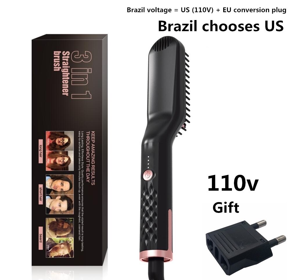 Cepillo eléctrico 3 en 1 para alisar y alisar el cabello para hombres, peine para Barba y plancha, keratina, cepillo de estilismo: Brazil with box