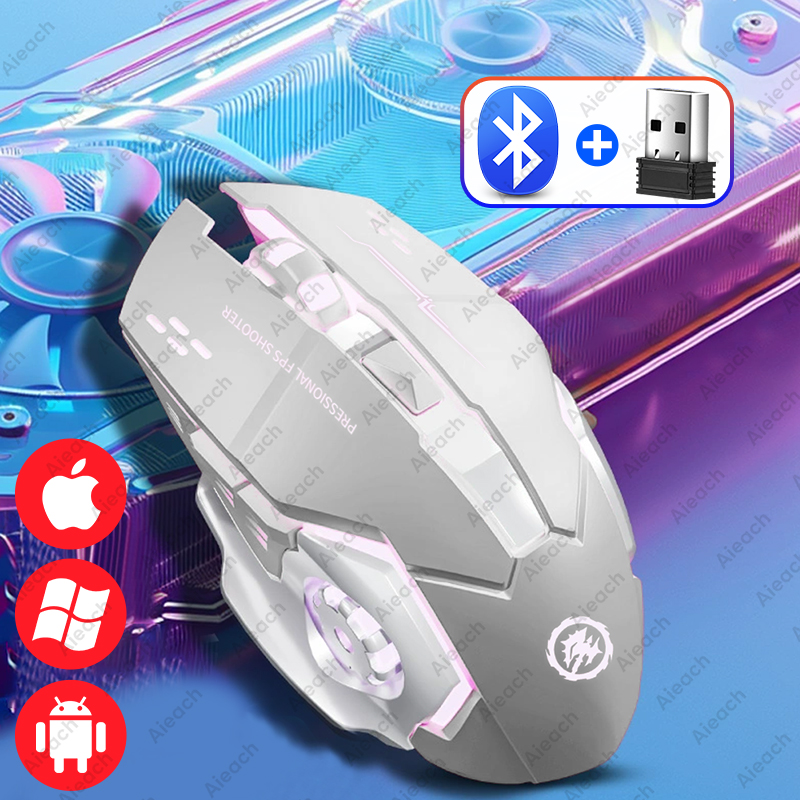 MDNG Ergonomic Gaming Mouse, 2.4G & Bluetooth 2000DPI Adjustable, Electroplating Backlit for iPad Pro/PC/Tablet (500mAh): PURPLE