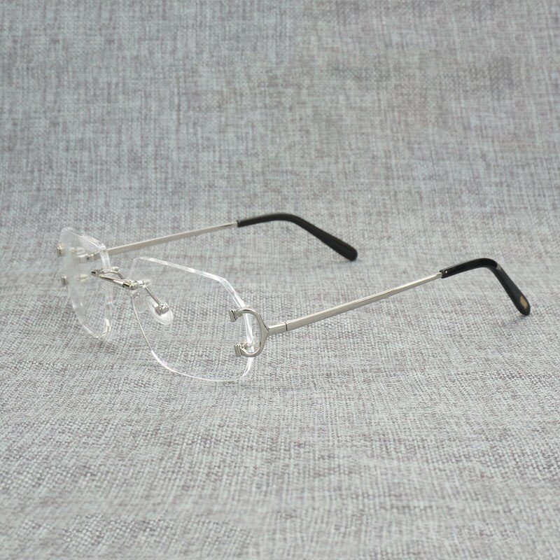 Vintage kantløse firkantede klare briller mænd ovale c wire briller optisk metalramme oversize briller kvinder til læsning af oculos: Sølvskæring squar