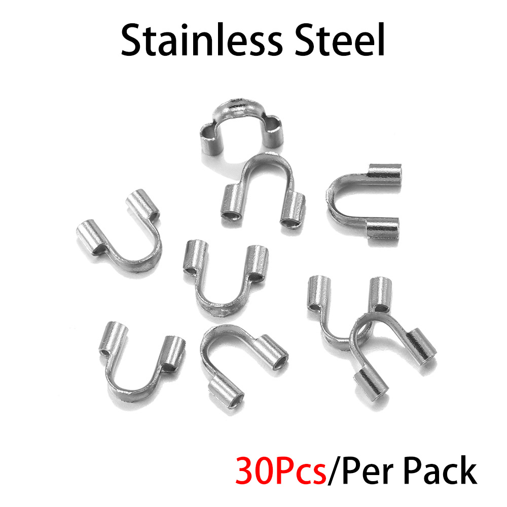 30Pcs/Lot Metal Stainless Steel Wire Protectors Wire Guard Protectors Loops U Shape Clasps Connector for Jewelry Making Supplies: Default Title