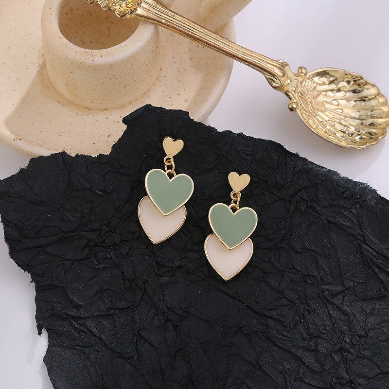 Brincos de gota bonitos em forma de coração feminino vintage moda verde e branco amor pendientes brincos para mulheres jóias presentes