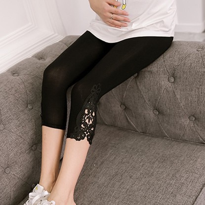 Modale dunne zwangerschapslegging met kanten capribroek voor zwangere vrouwen, elastische taille legging, zwangerschapskleding, buiklegging