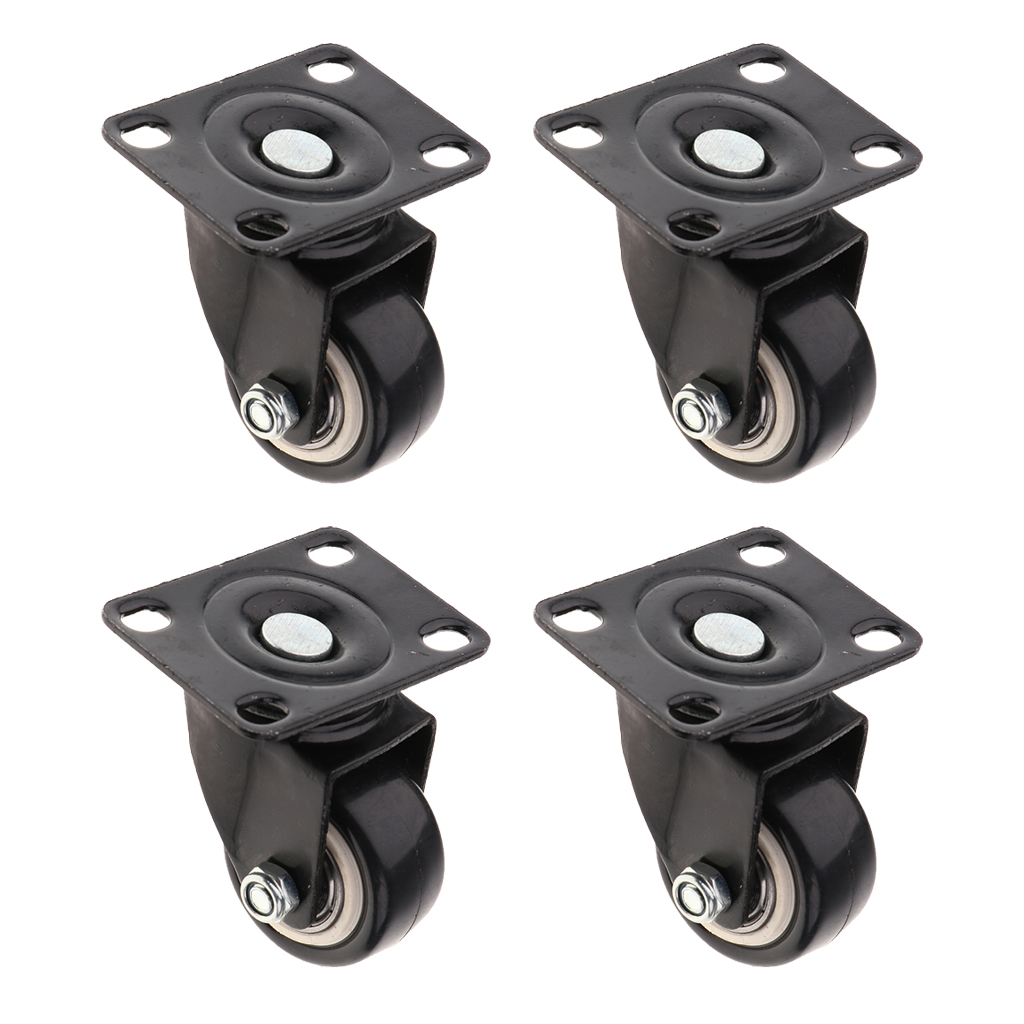 40mm SWIVEL CASTOR WHEEL SET PACK OF 4 Small Heavy Duty Trolley Roller Black