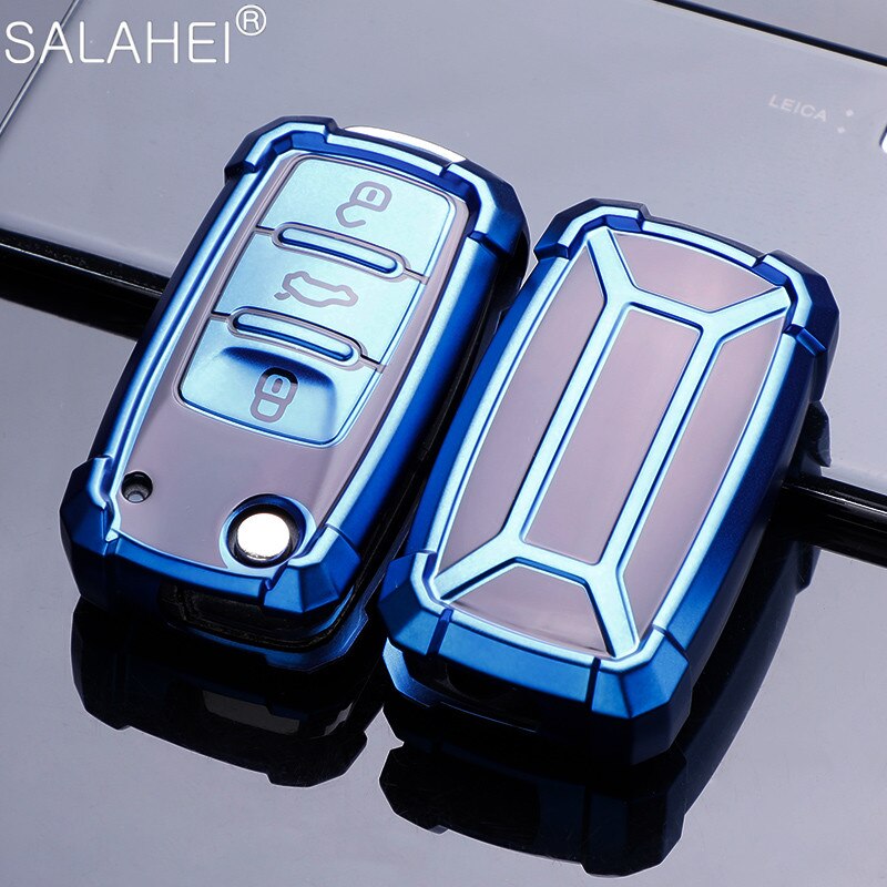 Funda protectora de TPU para llave de coche, accesorio para VW Volkwagen Polo Tiguan Bora Passat Golf 6 Lavida Scirocco Fabia: A-blue