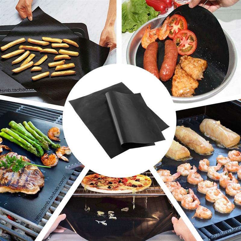 BBQ Oven Grill Mat Heat Resistant Non-Stick BBQ Grill Sheet Oven Pan Liners Baking Pad Mat (Black)