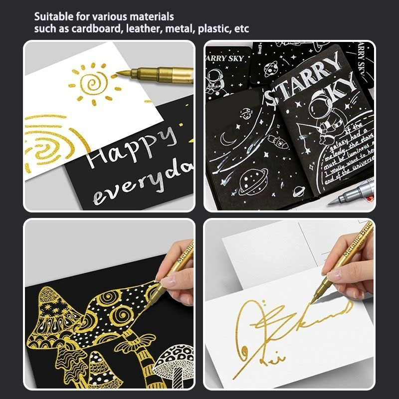 10/4/6 stk. pensel metalliske tuschpenne guld sølvfarve permanent kunstmarker til manga håndværk scrapbooking skoleartikler
