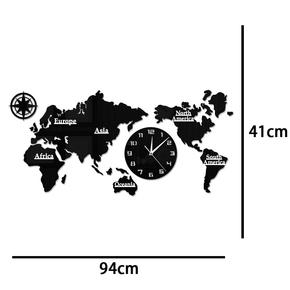 Akryl diy 3d världskarta stor klocka geografi mute relogio de parede historisk karta över världsklocka utan batteri resenär