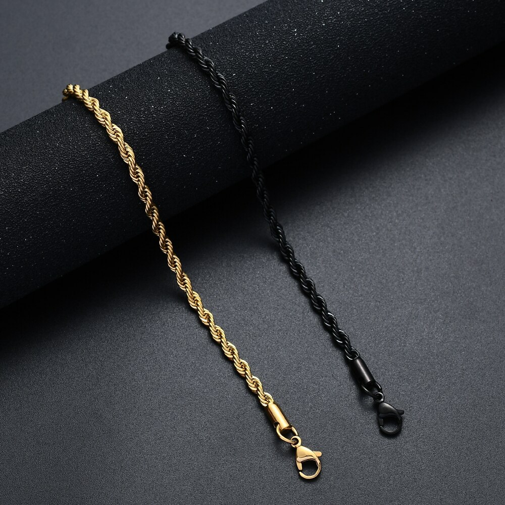 Preço de atacado 316l aço inoxidável banhado a ouro preto torcido corda corrente pulseira para homens e mulheres moda presente jóias