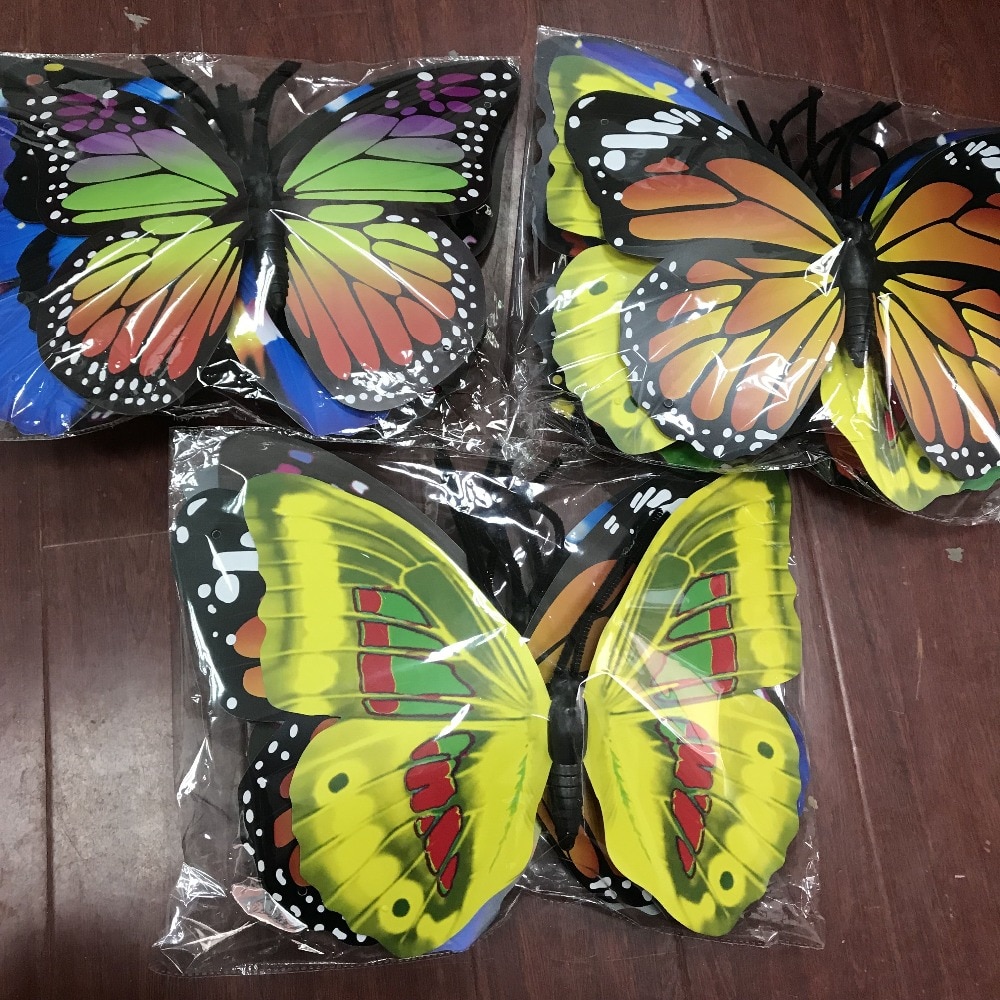 Mariposa decorativa de plástico grande de varios colores, capa simple/doble, de lugar al aire libre, escenario, boda, artesanía de manualidades de centro comercial, 5 uds., 40cm