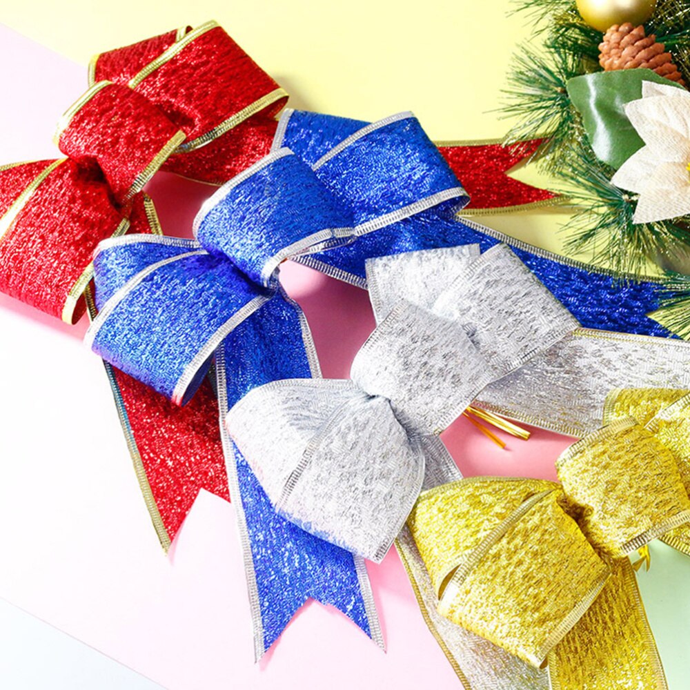 5 stuks/pak glinsterende stoffen kerstlint strik knoop lint ornamenten voor kerstboom decoratie (rood)