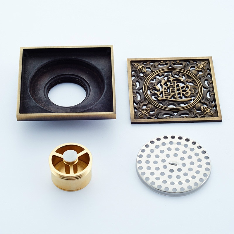 Golvbrunnar antik mässing dusch golvbrunn badrum deodorant euro fyrkantig golvavlopp sil täcka galler avfall  pf92807