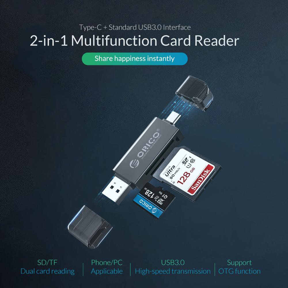 Orico kortlæser usb 3.0 2 in 1 sd/ micro sd tf otg smart memory type c kortlæser højhastighedsadapter til pc computer laptop