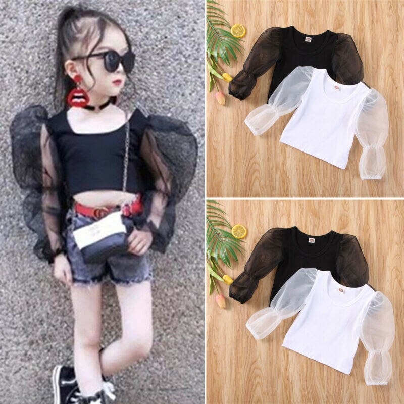 Kid Baby Meisje Kleding Lange Kant Bladerdeeg Mouw Top T-shirt Blouse Zomer