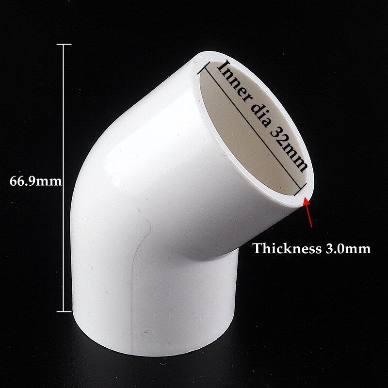 5~50pcs Size 20~50mm PVC Water Supply Pipe 45° Equal Elbow Connector Fittings Irrigation System Watering White Parts: 40pcs / 32mm inner dia