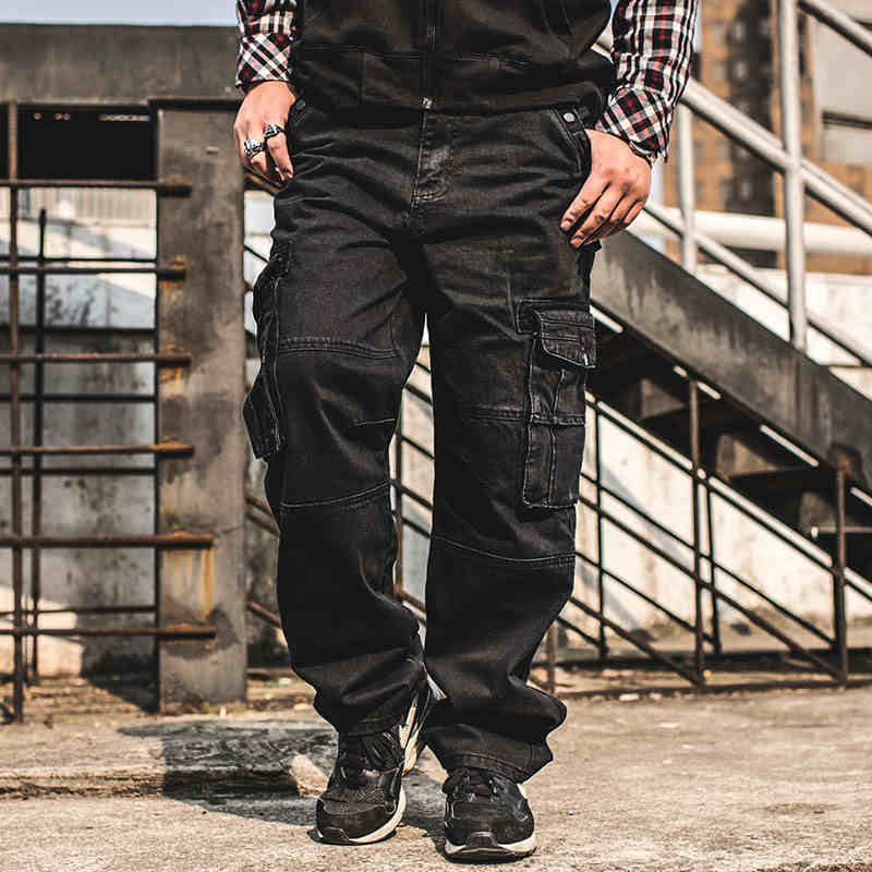 Herr jeans vida ben byxor med flera fickor lösa byxor plus size herr svarta oversized baggy cargo jeans homme hombre