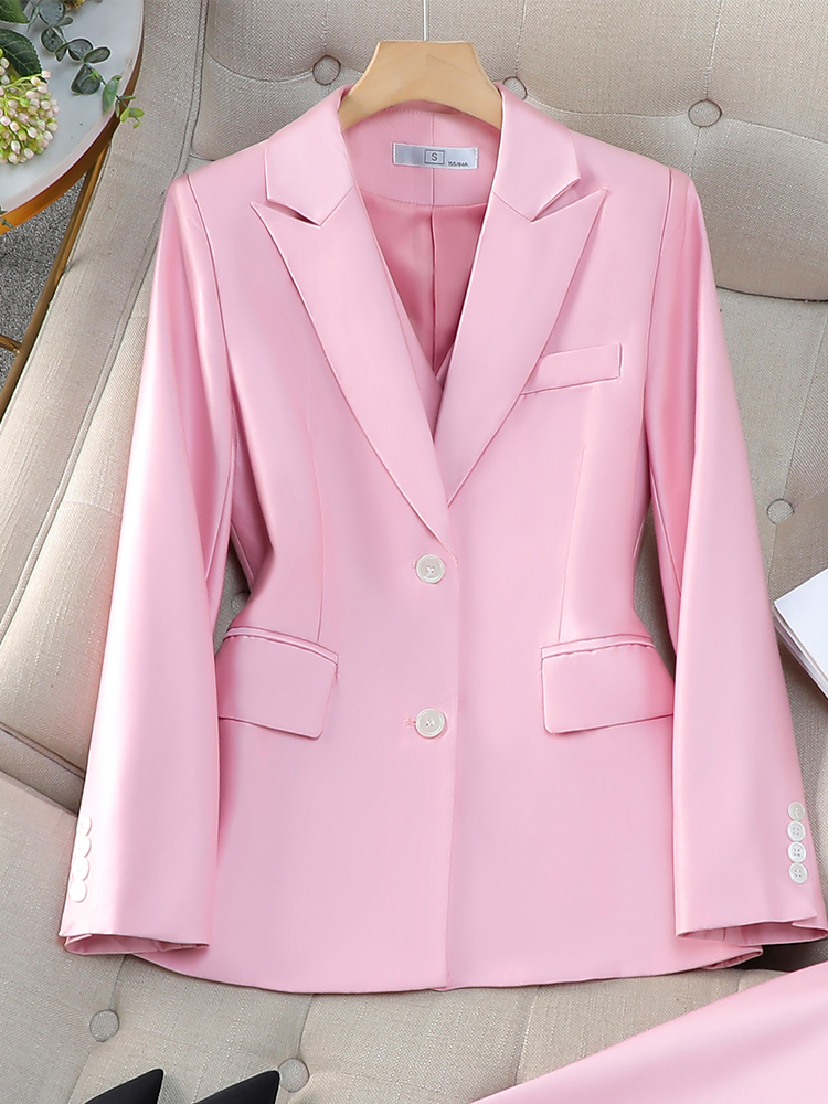 Ladies Blazer Women Orange Navy Pink Solid Long Sleeve Female Business Work Wear Slim Formal Jacket For Autumn Winter: XXL / Brown