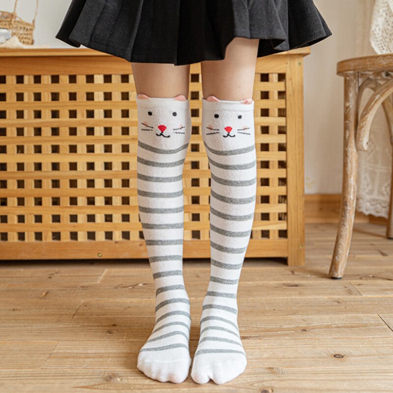 Chaussettes hautes à rayures pour enfants, chaussettes longues en coton pour garçons et filles de 2 à 12 ans: Cat / 2 to 7 Years