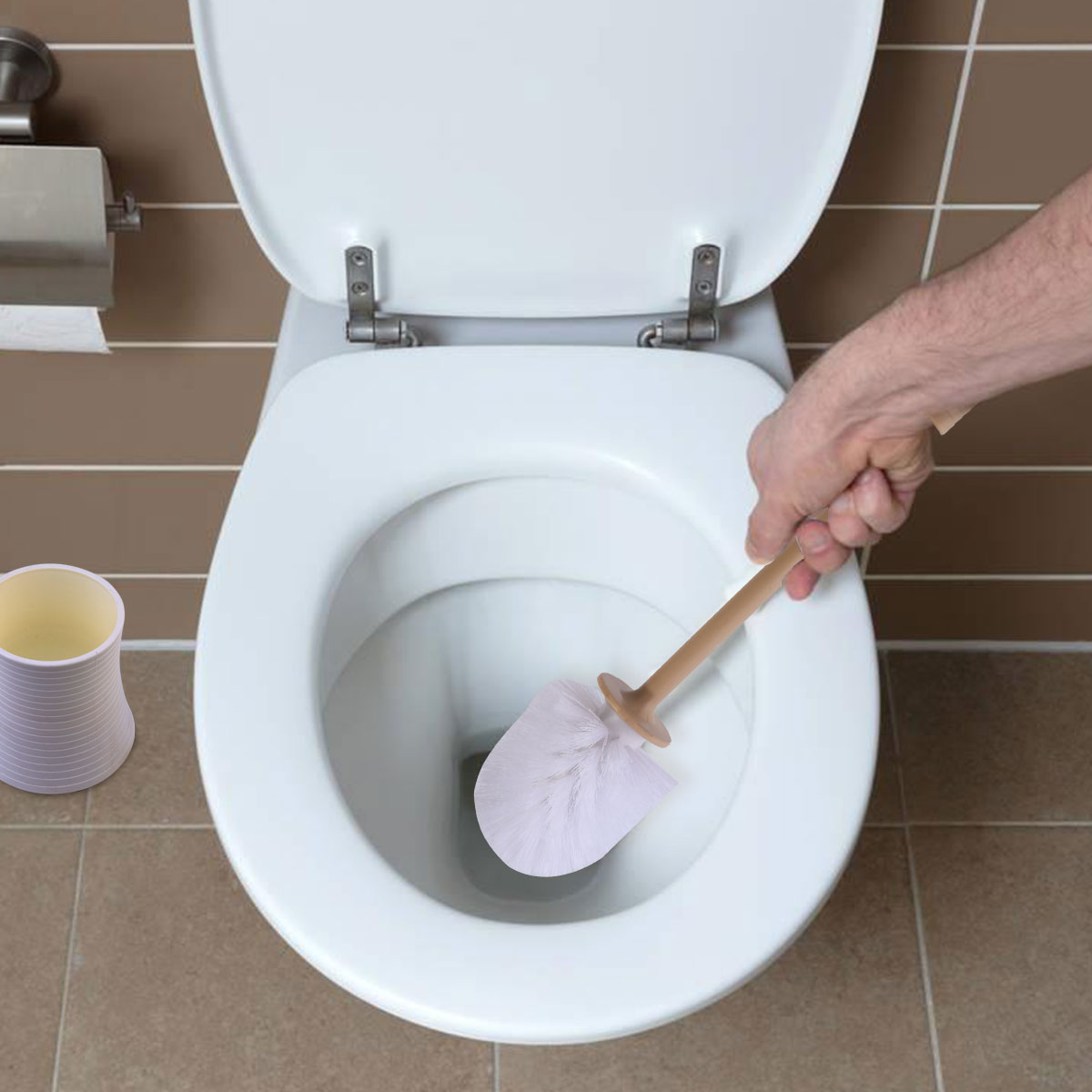 Long Handle Toilet Brush With Base Toilet Urinal Tough Brush Home Bathroom Hotel Cleaning Accessories for Home Bathroom (White): White