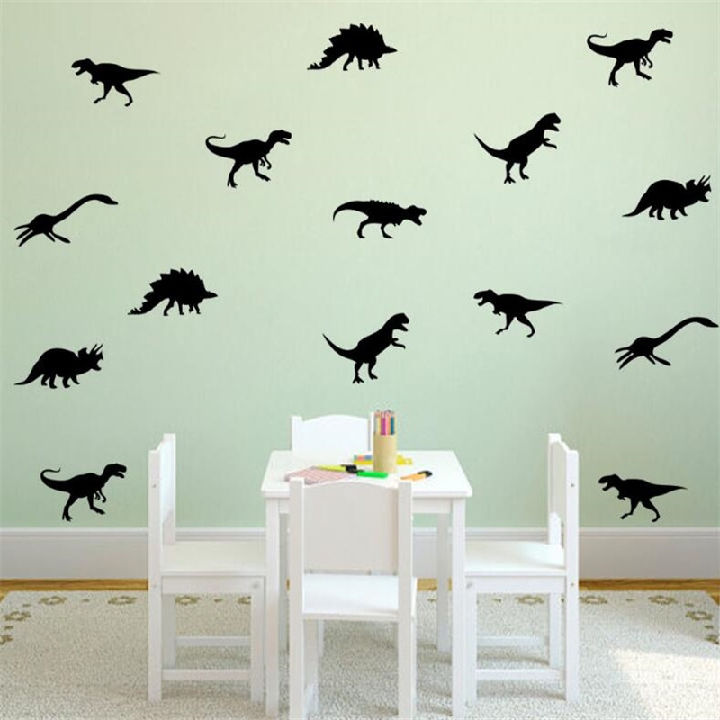 9 Stuks Zwart Dinosaurus Vinyl Muursticker Diy Muurtattoo Kinderkamer Verwijderbare Decoratieve Stickers Voor Kid 'S kamer
