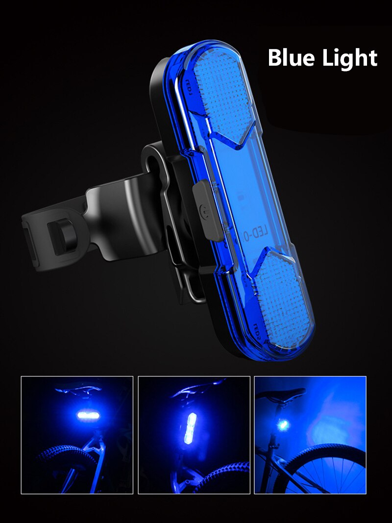 Bike Bicycle Lights Waterproof Power Safety LED USB Rechargeable Warning Light Flashlight Rear Tail Light Lamp for Night Cycling: blue