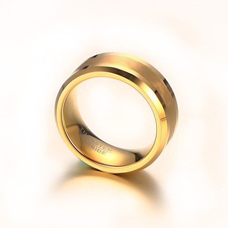 Vnox Real Tungsten Rings for Men Jewelry Gold Color Male Wedding US Size 7 8 9 10 11 12