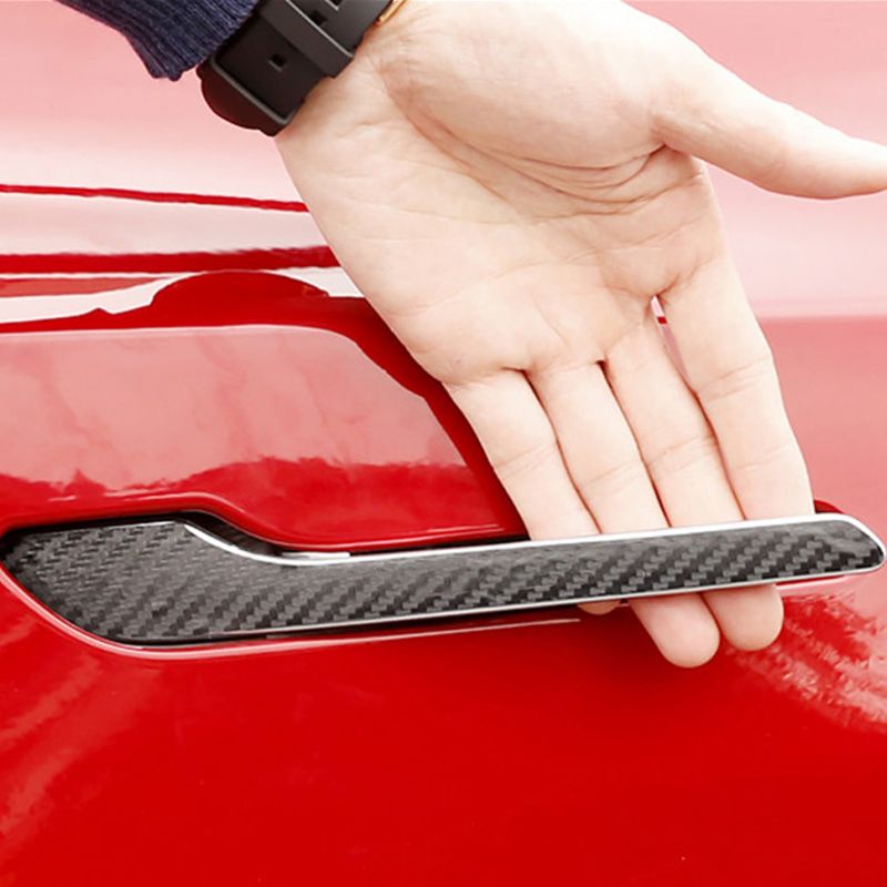4 stk / sæt kulfiber bil dørhåndtag beskytter klistermærke anti-ridse dørhåndtag wrap cover til tesla model 3 tilbehør