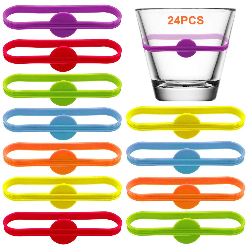 24 stücke Silikon Becher Etiketten Zubehör Party Hause Streifen Schild Küche Cocktails Gäste Bar Glas Flasche Trinken Marker Wein Tasse