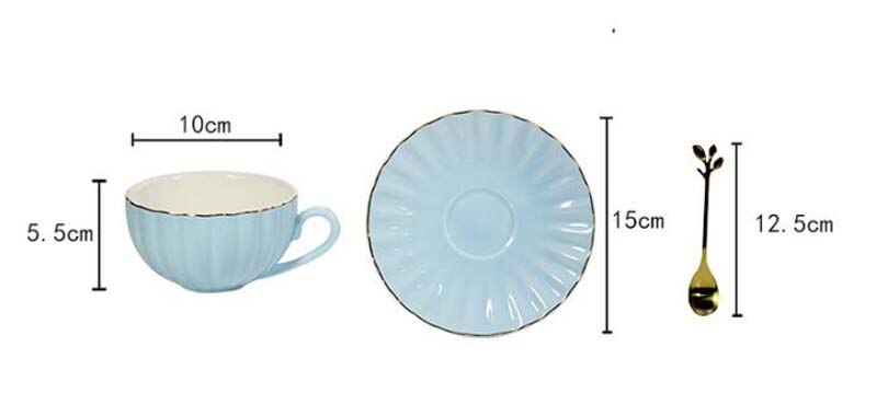 Højkvalitets keramiske kaffekopper underkop kaffekopkasse sæt enkelt europæisk stil krus cappuccino blomsterkopper 220 ml latte kop: Himmelblå