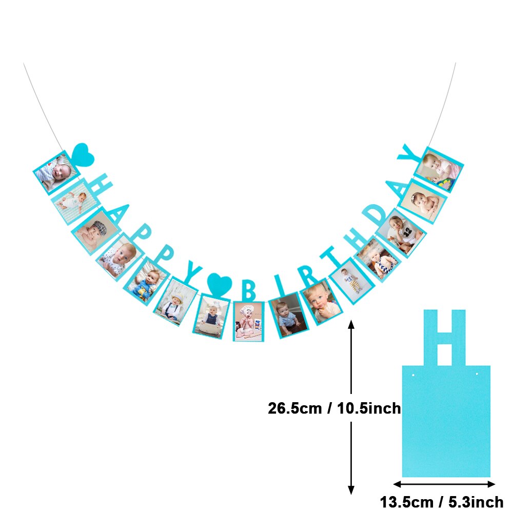 Happy Birthday Photo Frame Banner First Party Decorations 1st Baby Boy Girl My 1 One Year Paper Garland Supplies Blue 12 Months