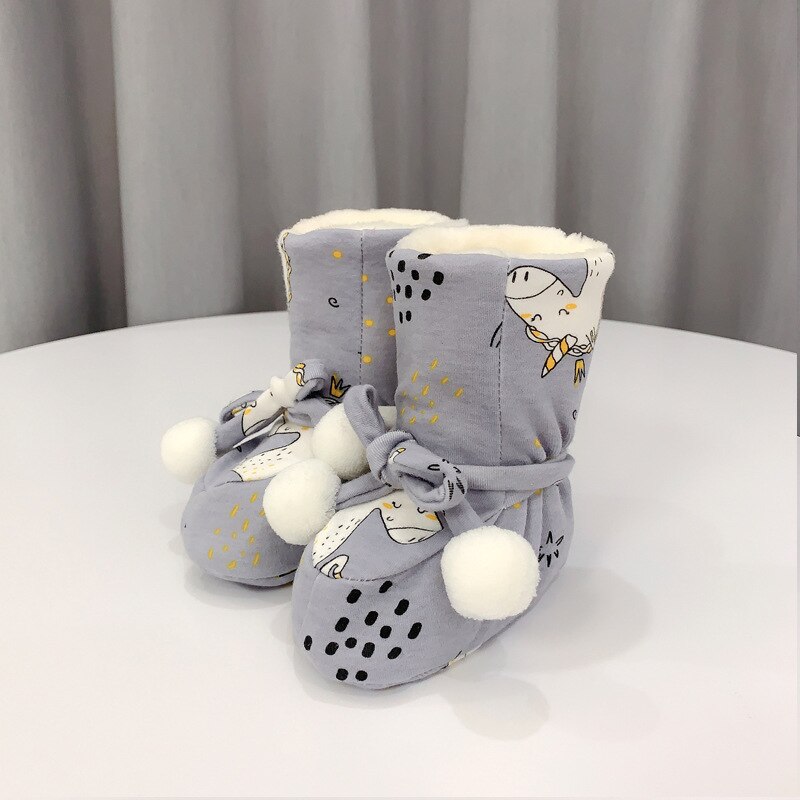 Autumn And Winter Baby Thickened High Tube Cotton Shoes Newborn Soft Sole Plus Velvet Foot Cover Baby High Top Shoe Cover