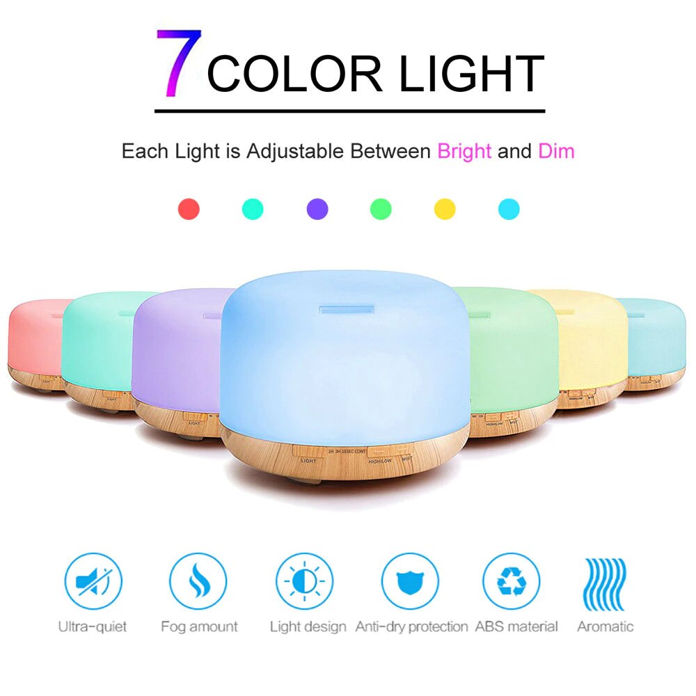 1pcs Air Humidifier Essential oil diffuser 500ML Ultrasonic Cool Mist Maker Fogger Humidifier LED Lamp Aroma Diffuser Electric