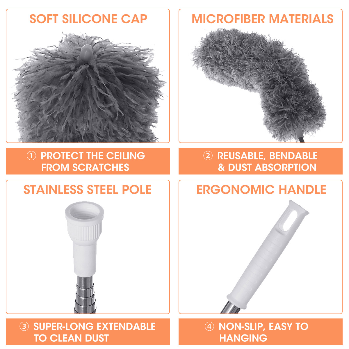 2.4m Long Extendable Cleaning Duster Ceiling Fan Light Plumeau Dust Cleaner Sofa Dust Brush Home Use Household Cleaning Tools