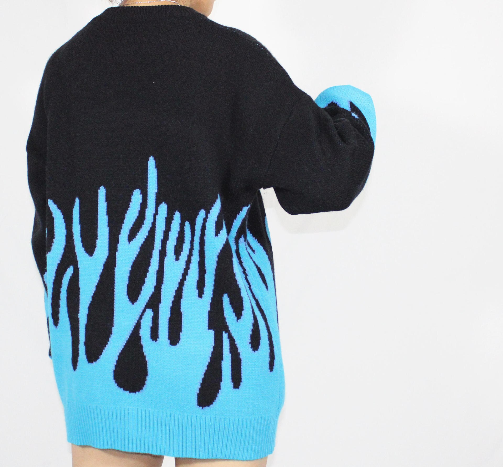 Woherb løst harajuku kvinder mand trøje strik top forår efterår flamme jacquard streetwear pullovere plus size vinter