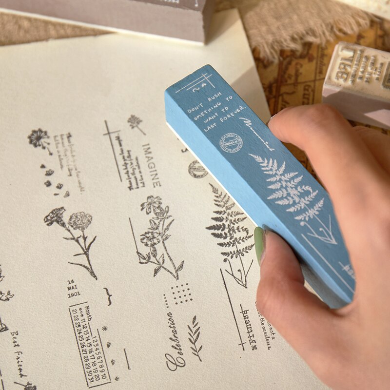 Vintage blomster kalender baggrund træ stempel planlægger træ gummi stempel sæt gør det selv scrapbog kort dekoration prægning