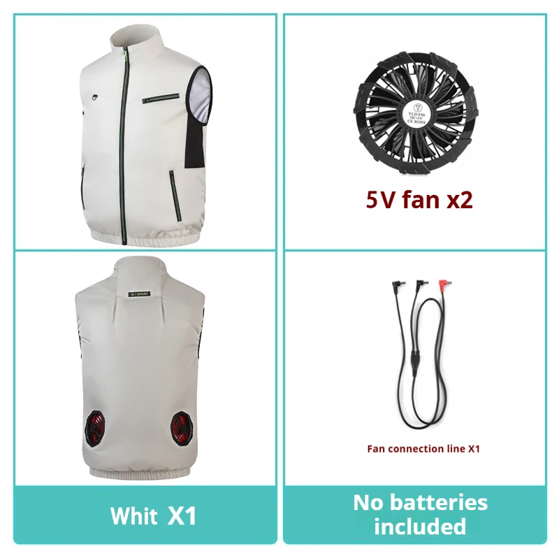 Zomerse, intelligente koelende ventilatortechnologie, geschikt voor mannen en vrouwen, ademend, zweetabsorberend, geschikt voor vrije tijd en werk.: Xxxl / Wit