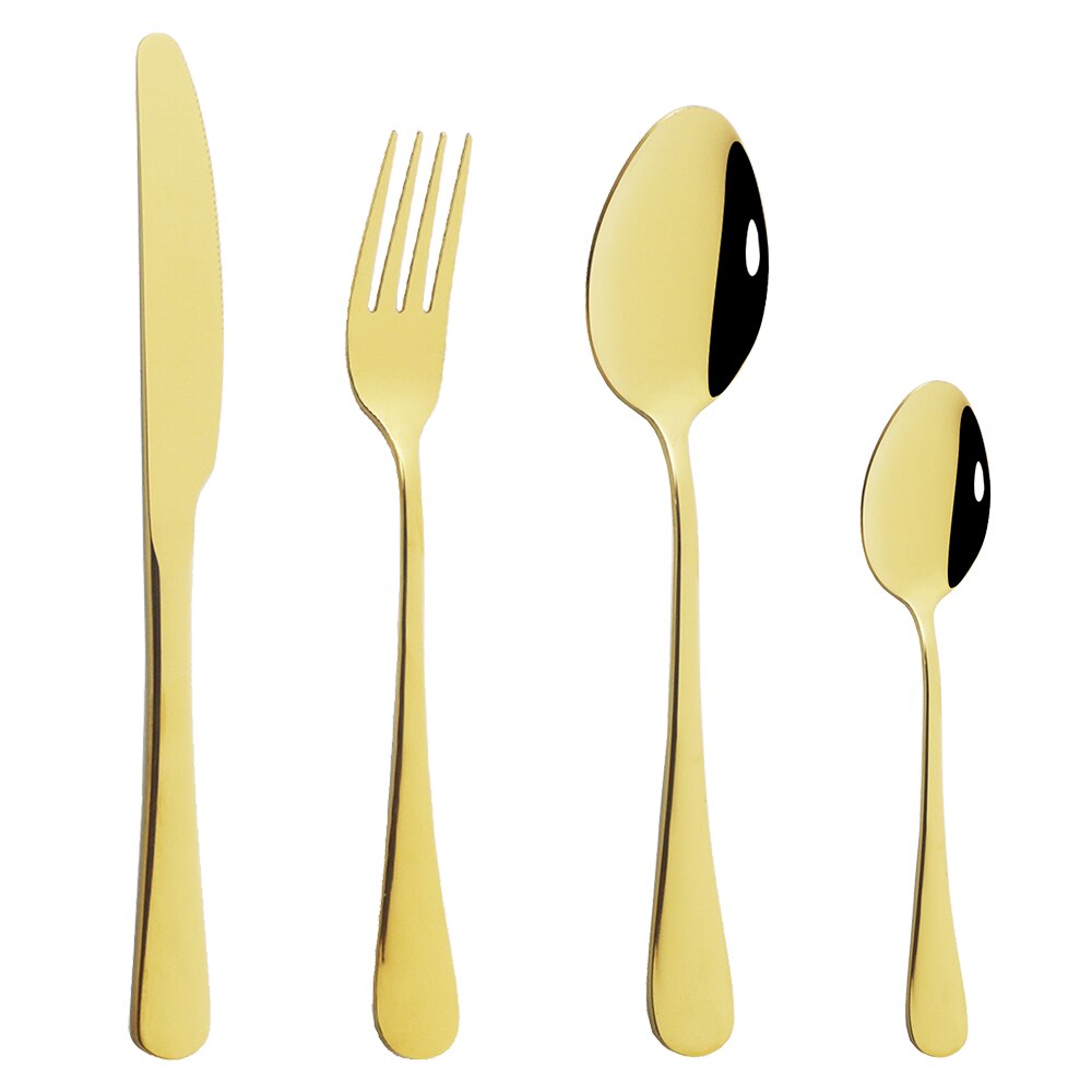 Couverts de cuisine en or blanc, 4 pièces, argenterie, service de table en acier inoxydable, service de table, couteau, fourchette, cuillère: Gold