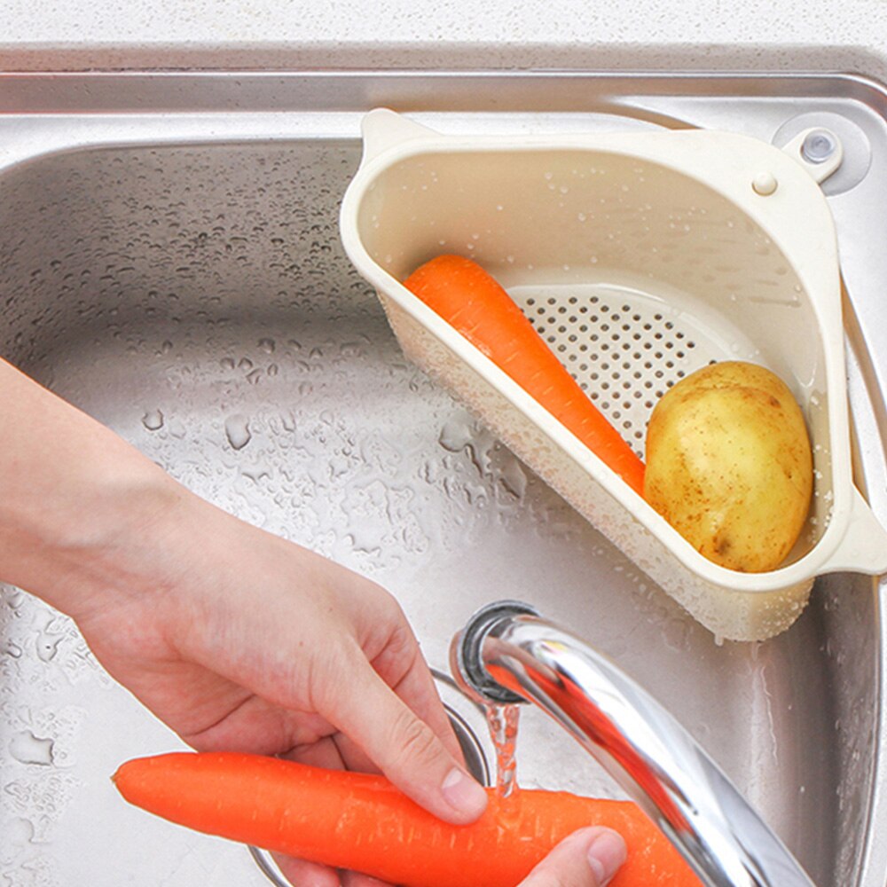 Keuken Driehoekige Gootsteenzeefje Afvoer Plantaardige Fruite Afdruiprek Mand Zuignap Sponsbakje Opbergrek Gootsteen Filter Plank