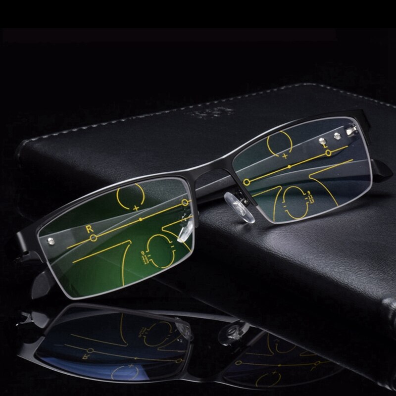 smart photochromic Multifocal Reading Glasses Men Women Progressive Bifocal Anti Blue Ray Metal Half Frame Presbyopic Eyewears 1