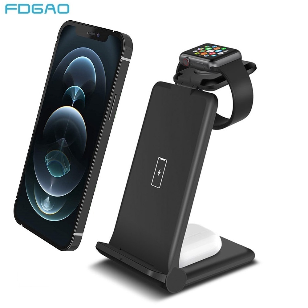 FDGAO-cargador inalámbrico Qi de 15W, estación de carga rápida para Apple Watch 7, 6, 5, 4, iPhone 13, 12, 11, XS, XR, X, 8, Airpods Pro
