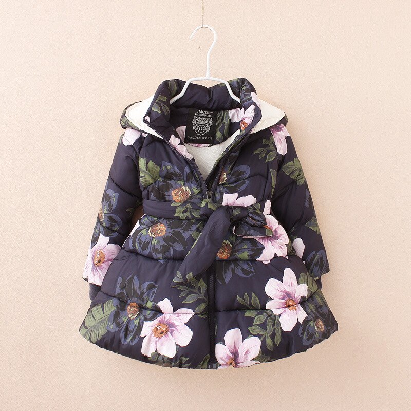 Meisjes Jassen Jassen Voor Meisjes Kids Jassen Bloemen Gedrukt Parka Jassen Fleece Warm Kinderen Hooded Dikke Jassen: Blauw / 10