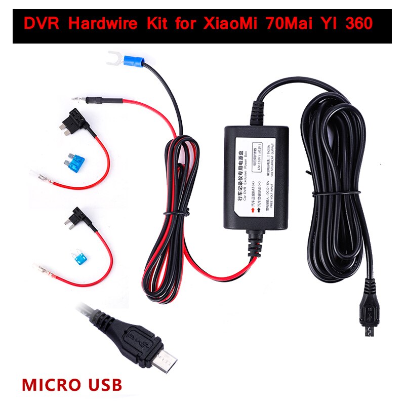 Mini Micro USB Car Dash Camera Charger Adapter Cam Hard Wire DVR Hardwire Kit for XiaoMi 70Mai YI 360 3.2m 12v-24v to 5v 2.5A: MICRO USB