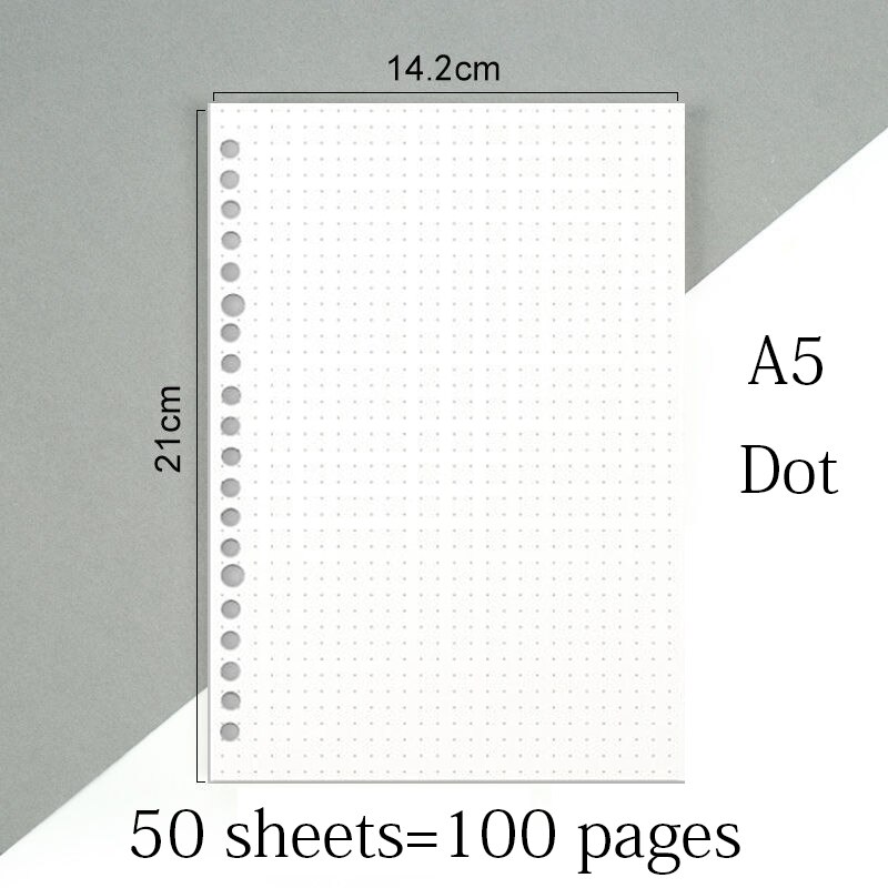A5 cahier intérieur 20 trous point blanc grille doublé Page papier remplisseur recharge rabot pour reliure à anneaux carnet de notes bloc-notes Journal: dot