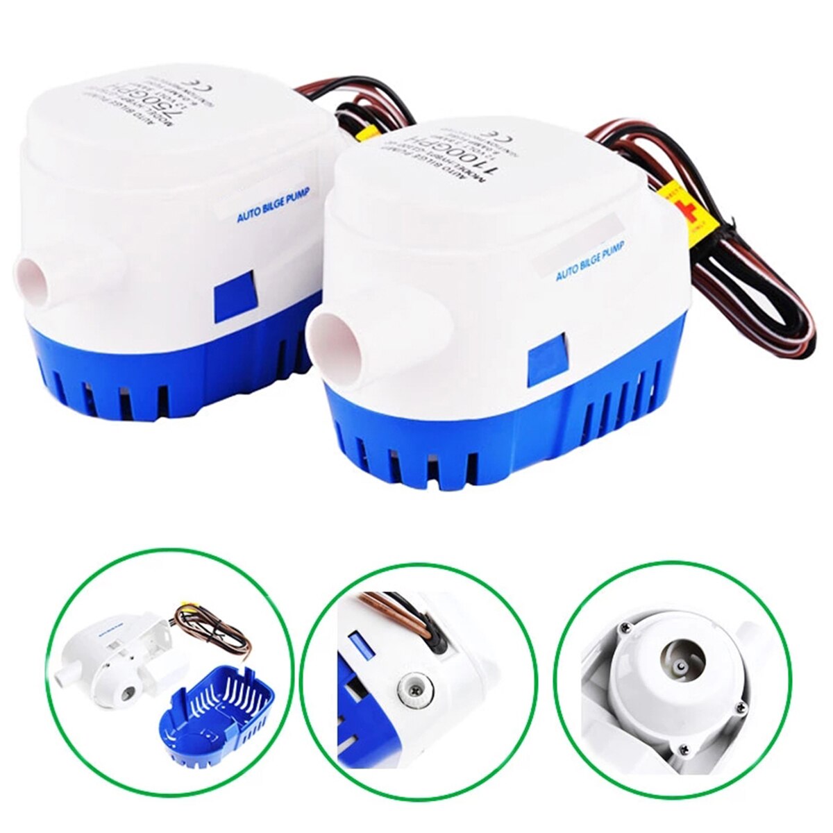 12V 750GPH Rustproof Waterproof Automatic Submersible Bilge Water Pump Built-in float switch Anti-air lock protection For Boat